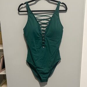 Bleu Rod Beattie Let’s Get Knotty Emerald Green Lace-Up Swimsuit